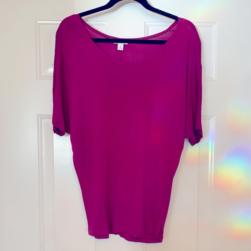 Raglan On/Off the Shoulder Tee/Top Wine M Casual Stretch Minimalist Basic Solid